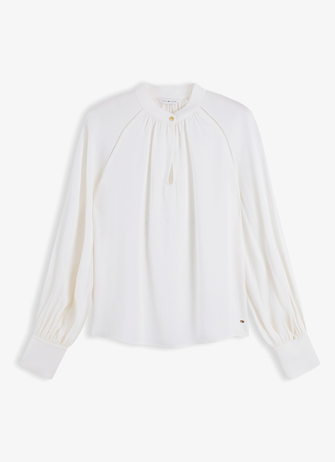 Tommy Hilfiger Blouse van satijn met knoopdetail - voorkant 2 ivoor