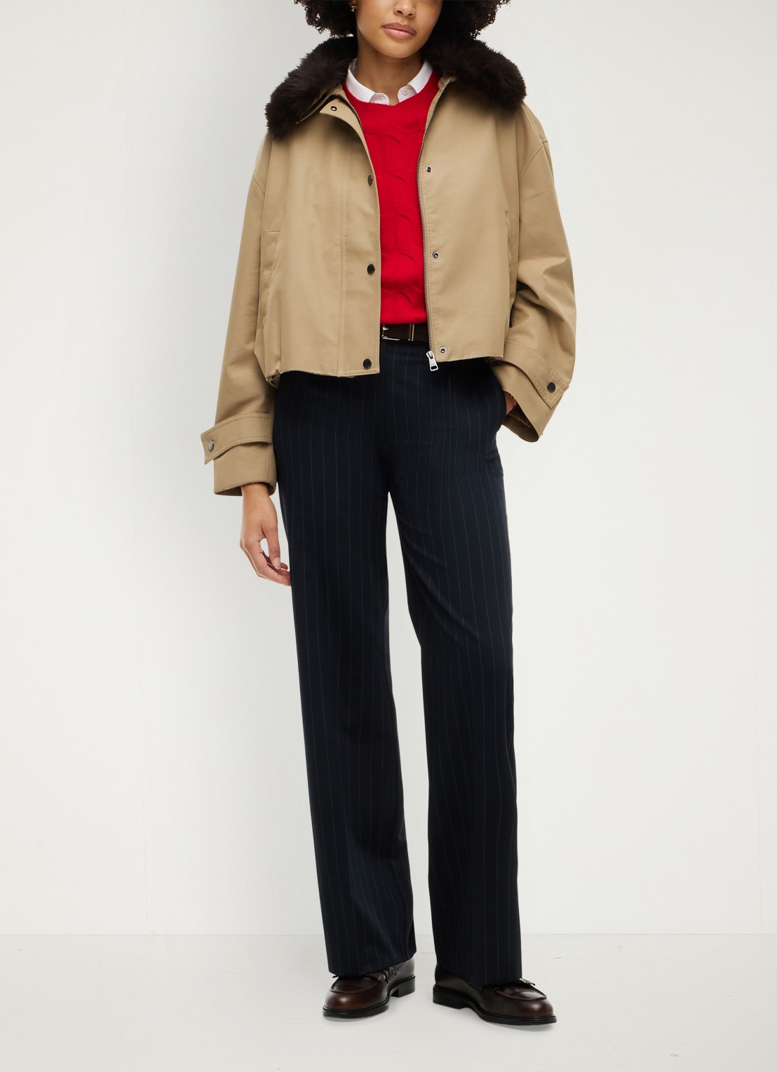 Tommy Hilfiger Bomberjack met afneembare kraag - voorkant 5 camel