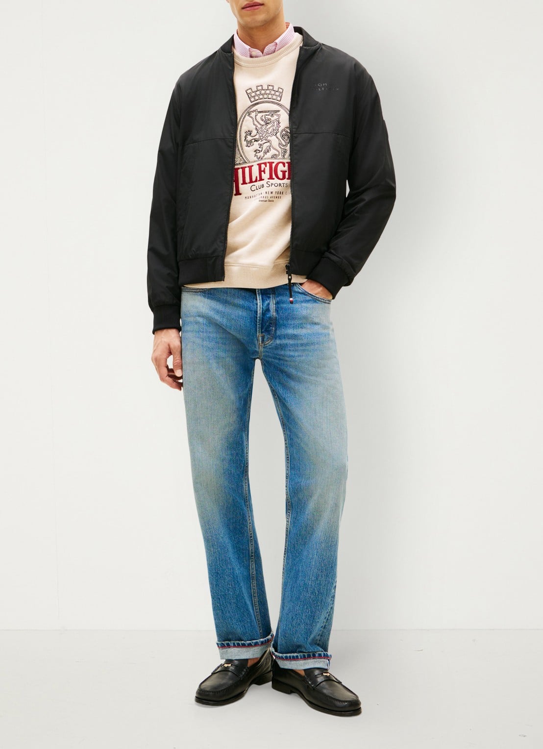 Tommy Hilfiger Bomberjack met logo - voorkant 2 zwart