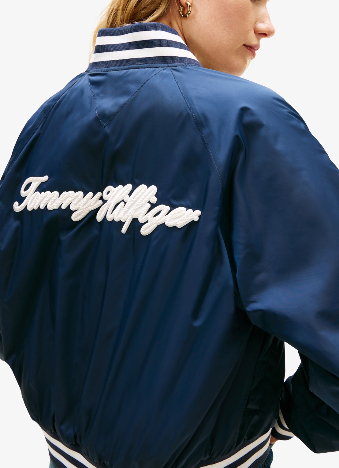 Tommy Hilfiger Bomberjack met logoborduring en backprint - detail 5 donkerblauw
