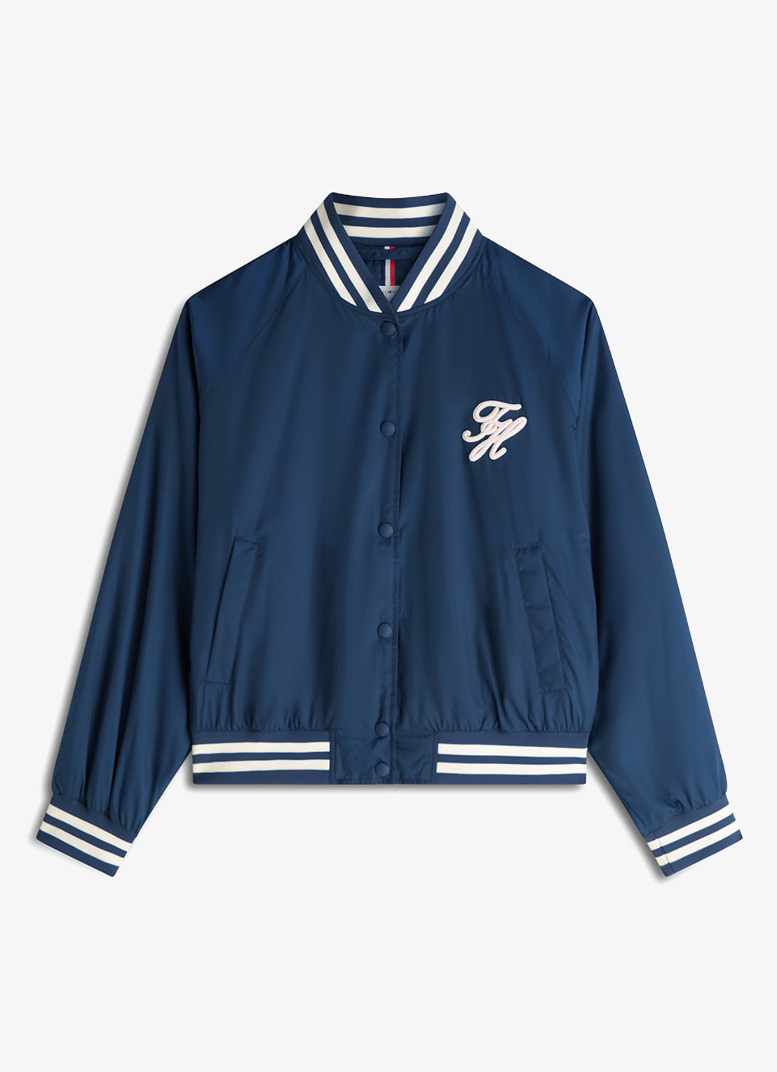 Tommy Hilfiger Bomberjack met logoborduring en backprint - voorkant 2 donkerblauw