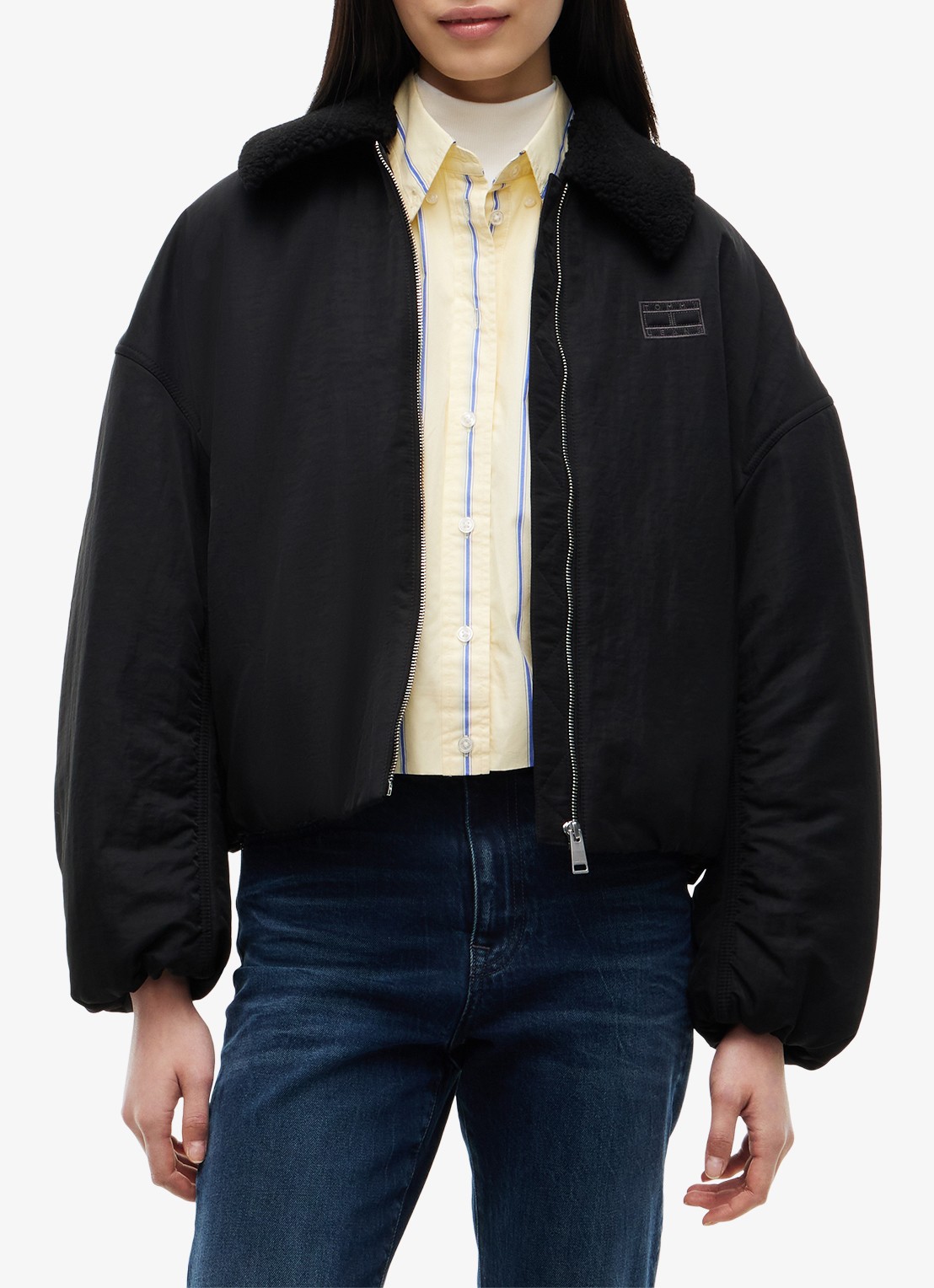 Tommy Hilfiger Bomberjack met logoborduring - detail zwart