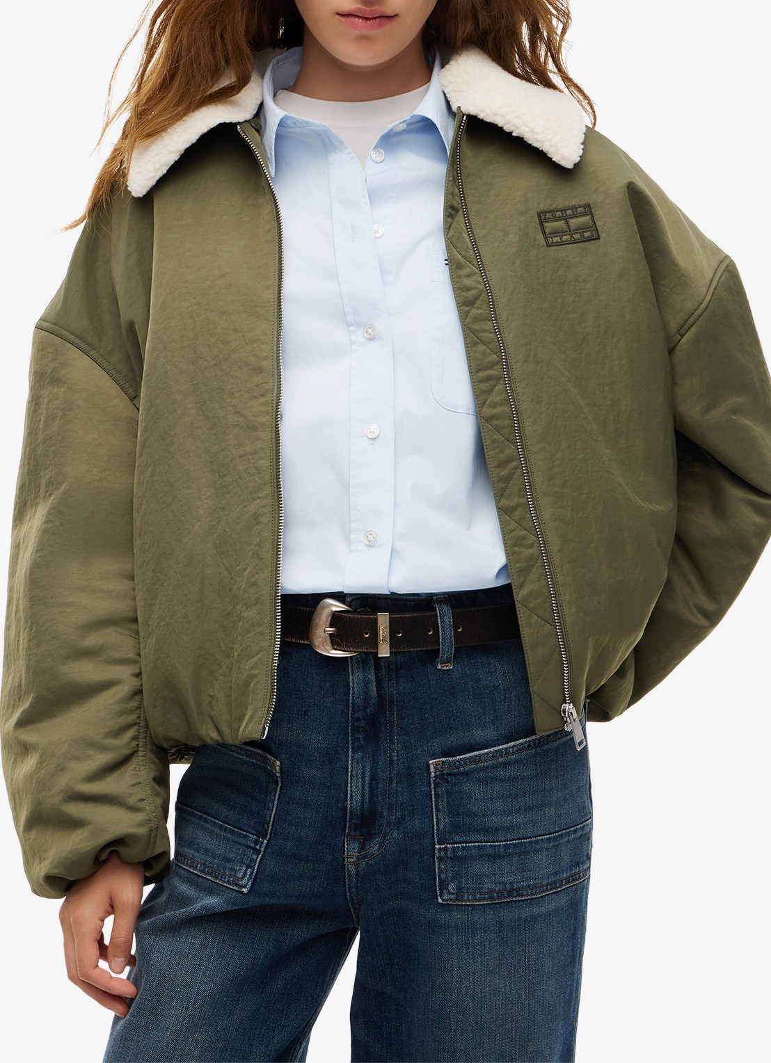 Tommy Hilfiger Bomberjack met logoborduring - detail donkergroen