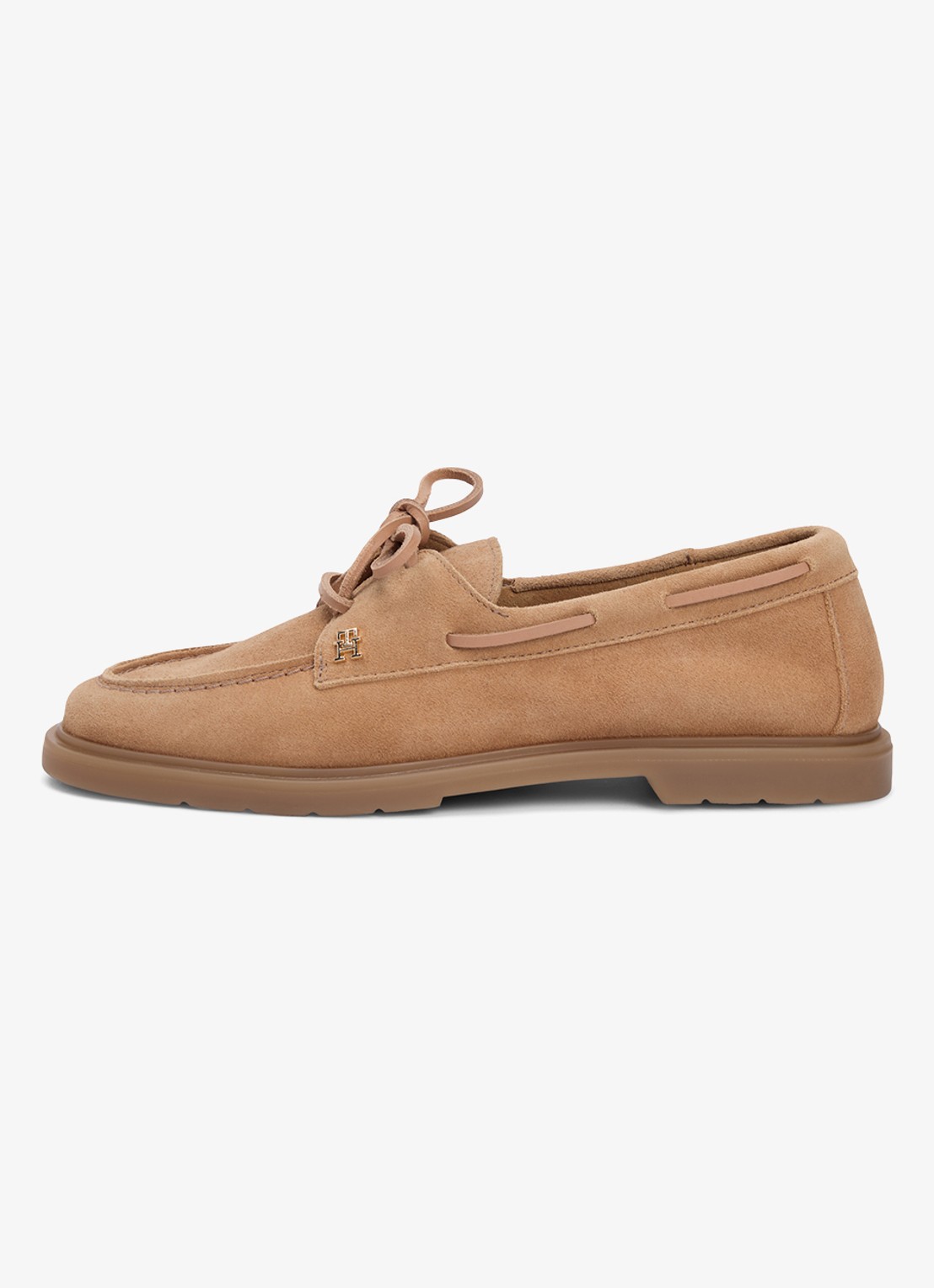 Tommy Hilfiger Bootschoen van suède met logo - voorkant 5 lichtbruin