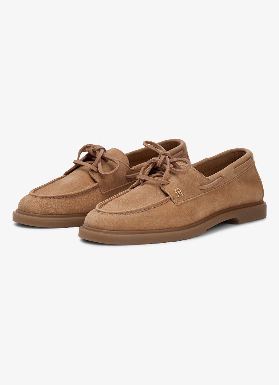 Tommy Hilfiger Bootschoen van suède met logo - voorkant 6 lichtbruin