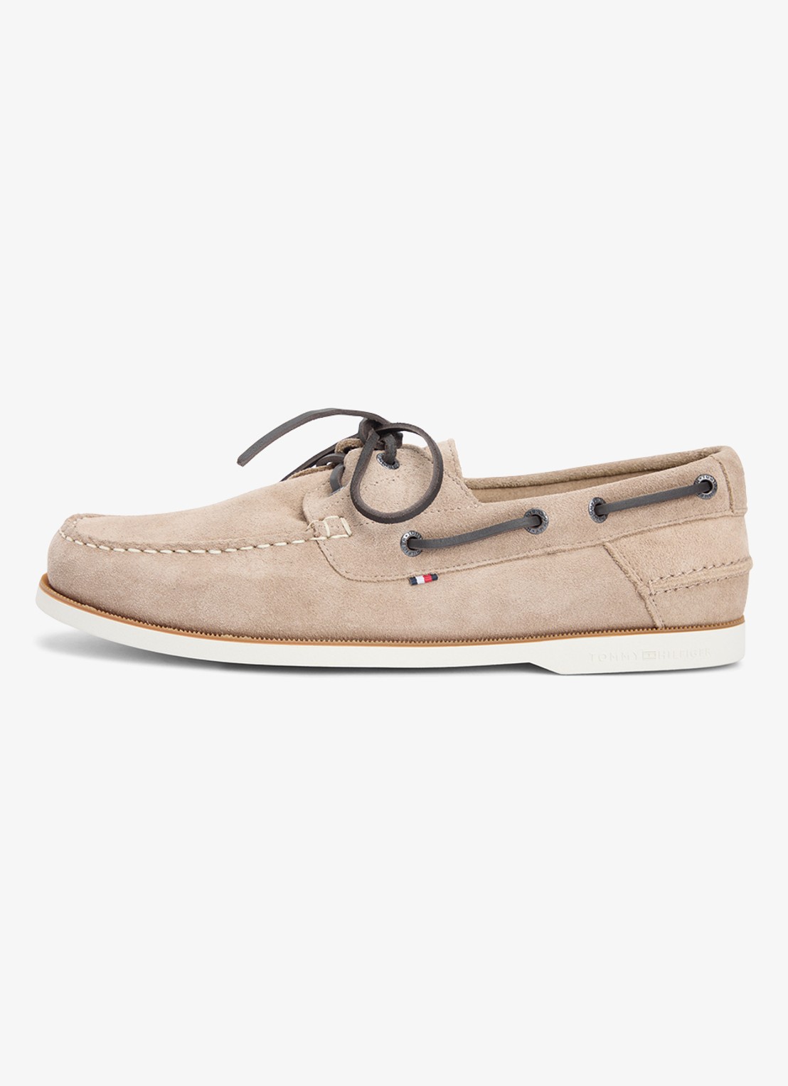 Tommy Hilfiger Bootschoen van suède met logo - voorkant beige