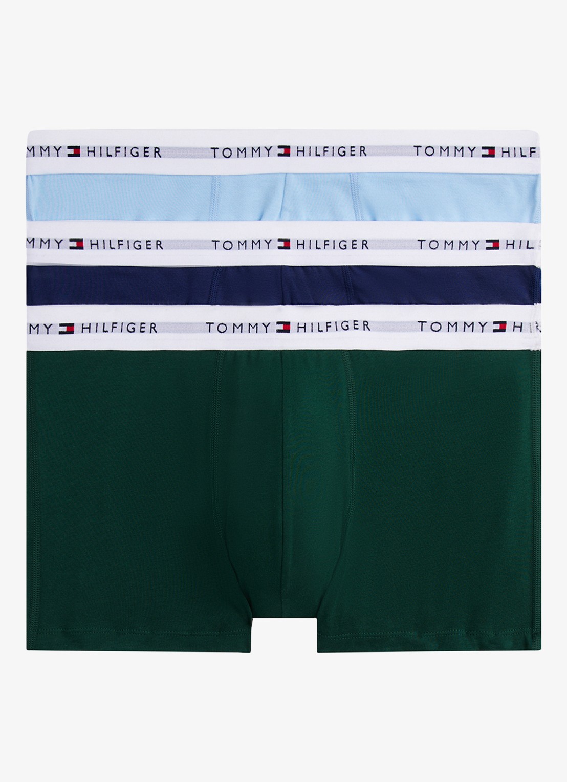 Tommy Hilfiger Boxershorts met logoband in 3-pack    - voorkant orn grn/prp nvy/vess blu-0r9 / groen
