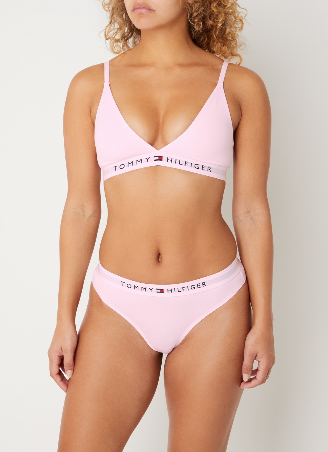 Tommy Hilfiger Bralette met logoband - voorkant 2 lichtroze