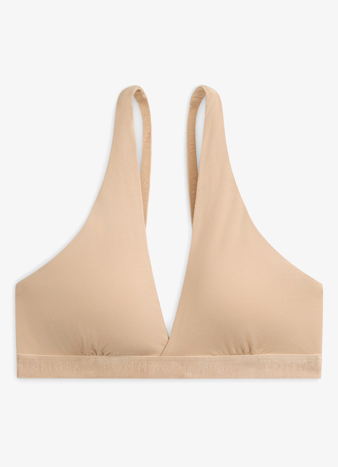 Tommy Hilfiger Bralette met uitneembare vulling en logoband - voorkant beige