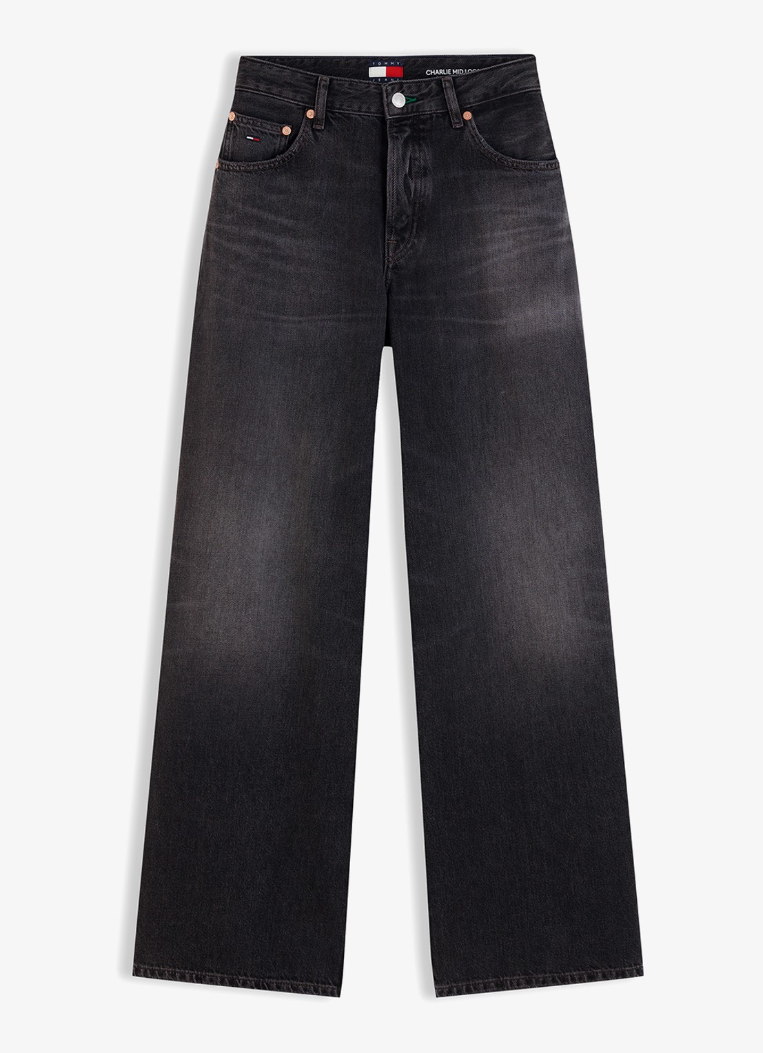 Tommy Hilfiger Charlie mid waist wide leg jeans met gekleurde wassing  - voorkant 5 zwart