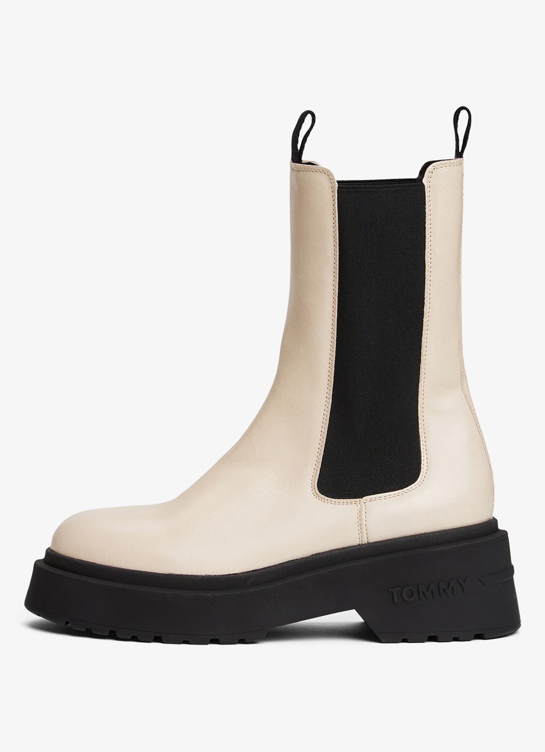 Tommy Hilfiger Chelsea boot van leer - voorkant gebroken wit