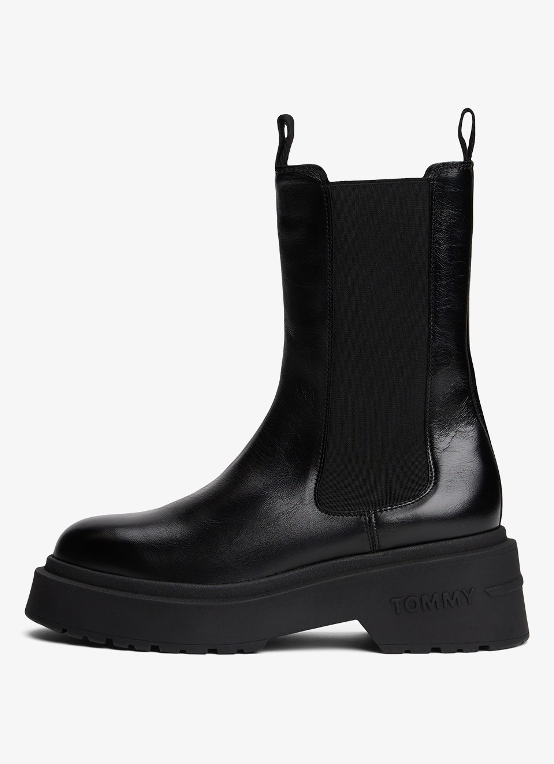 Tommy Hilfiger Chelsea boot van leer - voorkant zwart