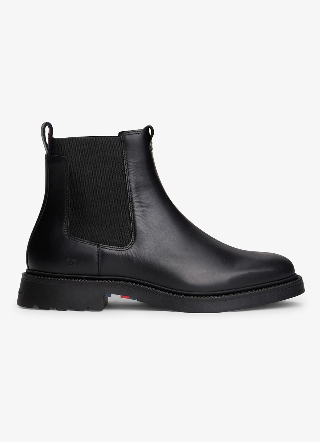 Tommy Hilfiger Chelsea boot van leer - voorkant zwart
