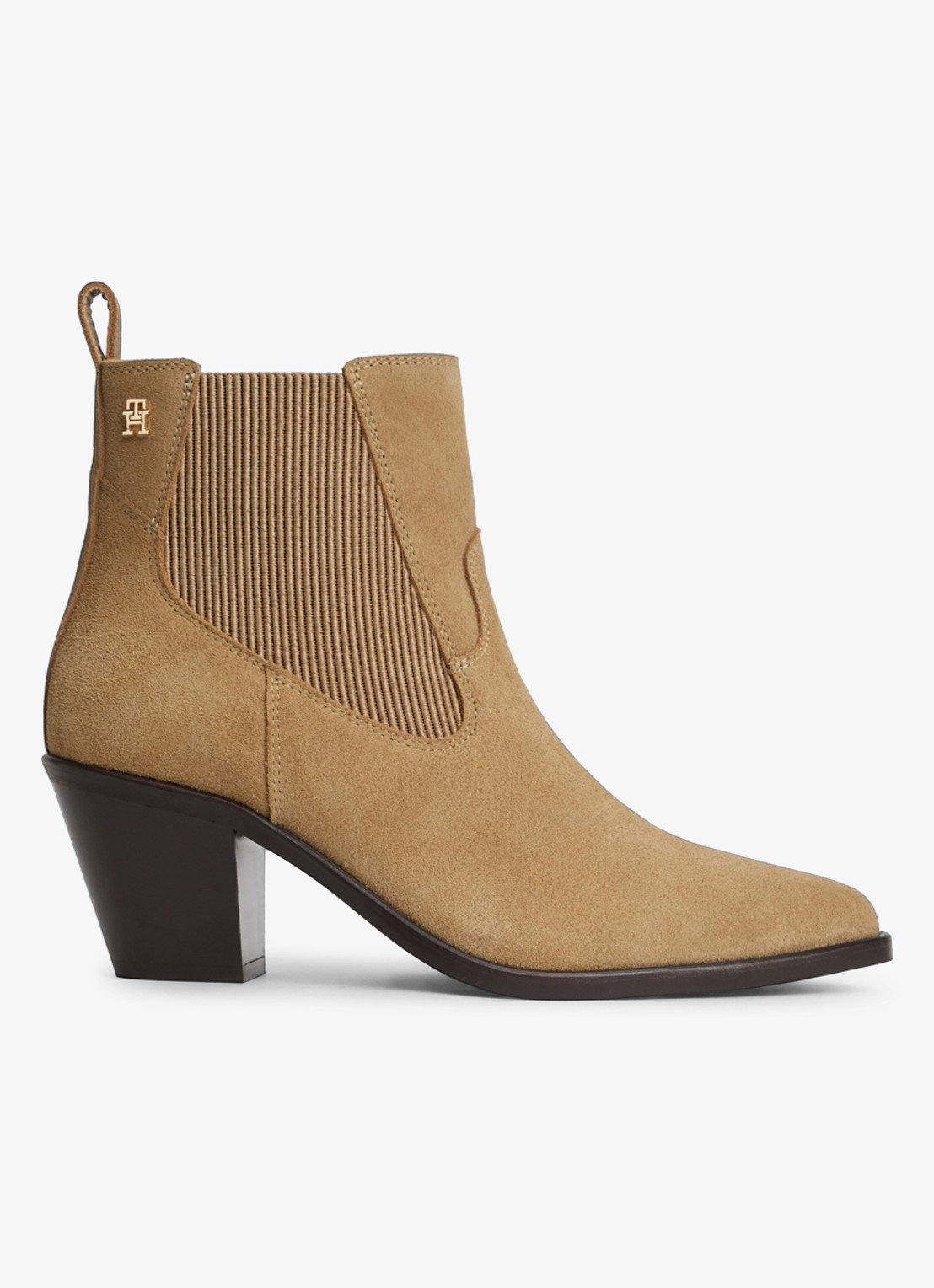 Tommy Hilfiger Chelsea boot van suède - voorkant 6 camel