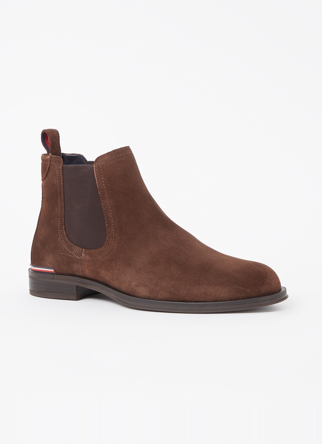 Tommy Hilfiger Chelsea boot van suède - voorkant donkerbruin