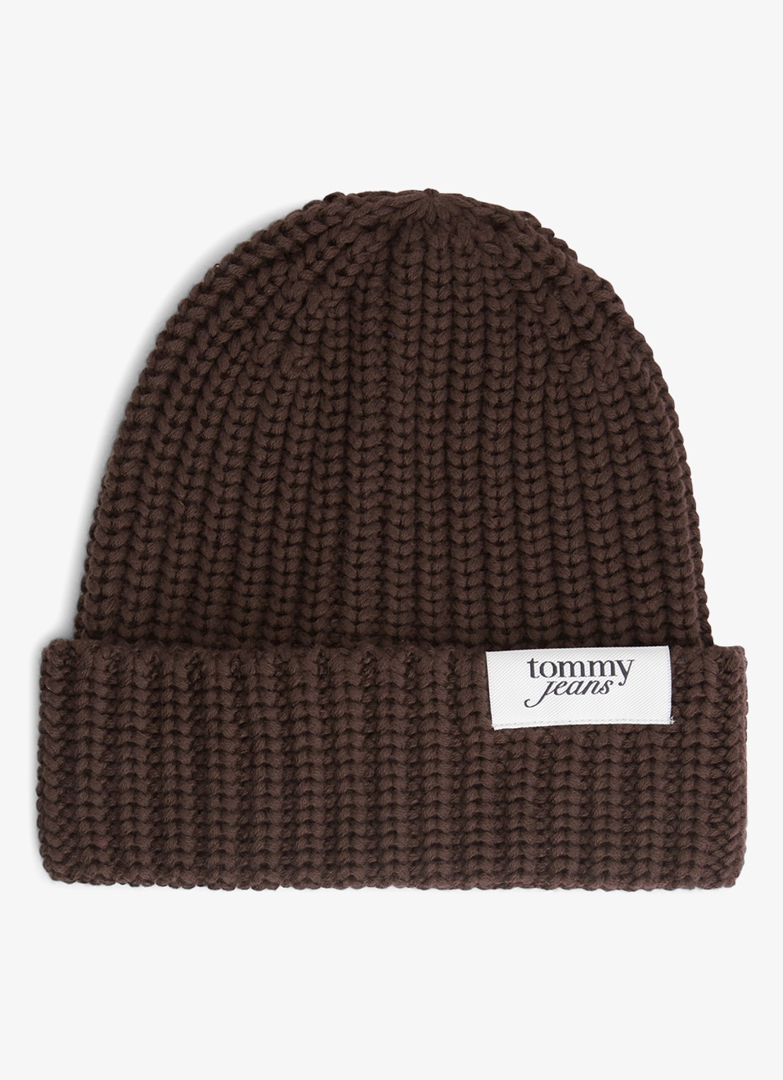 Tommy Hilfiger Chunky Rib-Knit Logo Beanie - voorkant 2 bruin