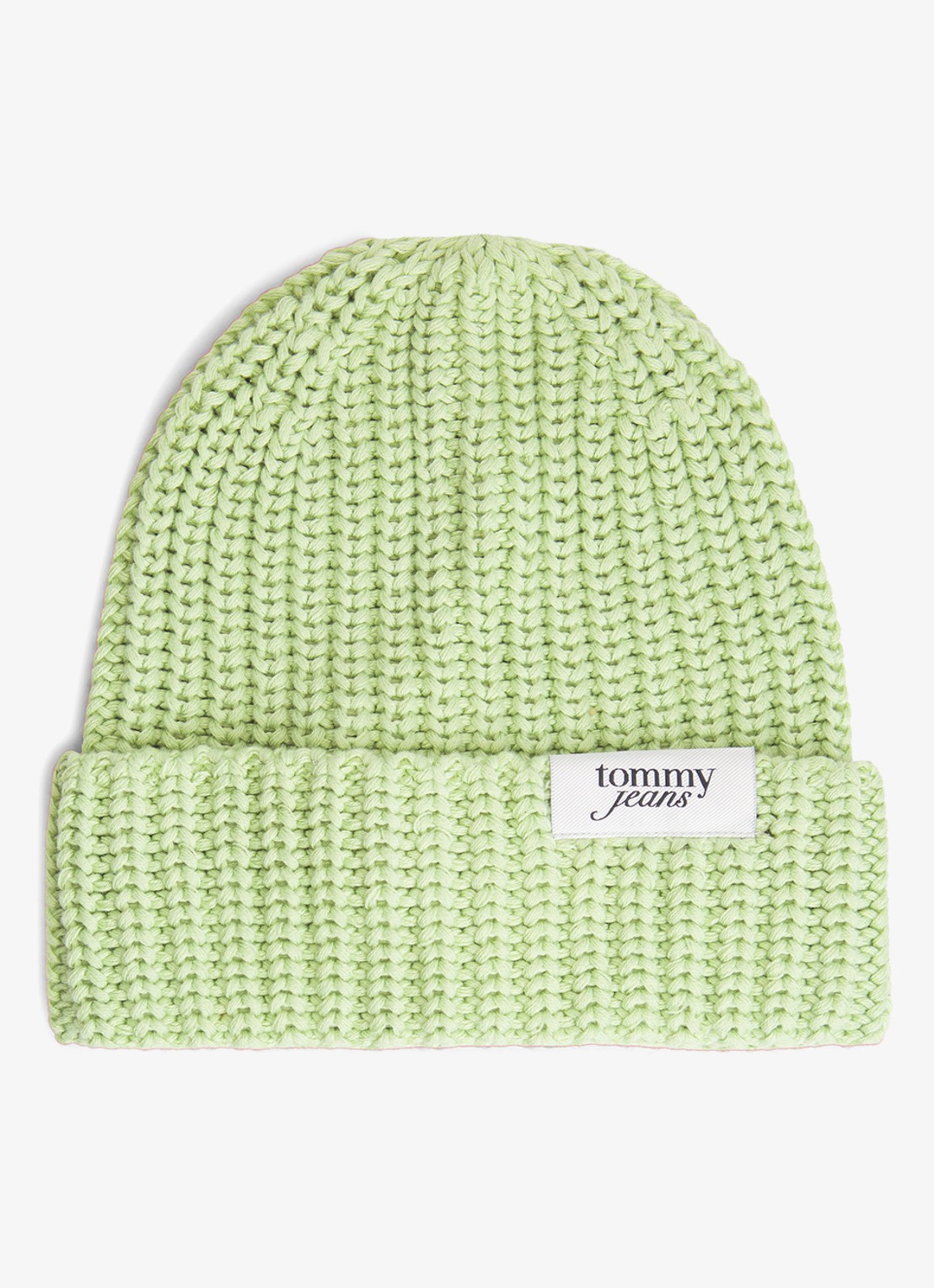 Tommy Hilfiger Chunky Rib-Knit Logo Beanie - voorkant 3 lindegroen
