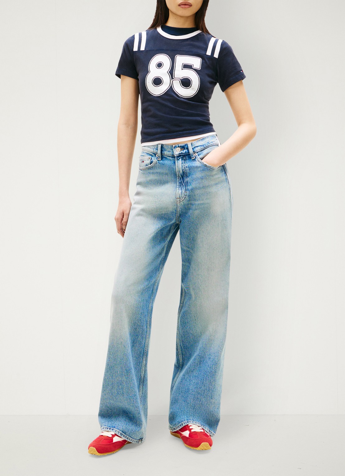Tommy Hilfiger Claire high waist wide leg jeans met medium wassing  - voorkant 2 donkerblauw