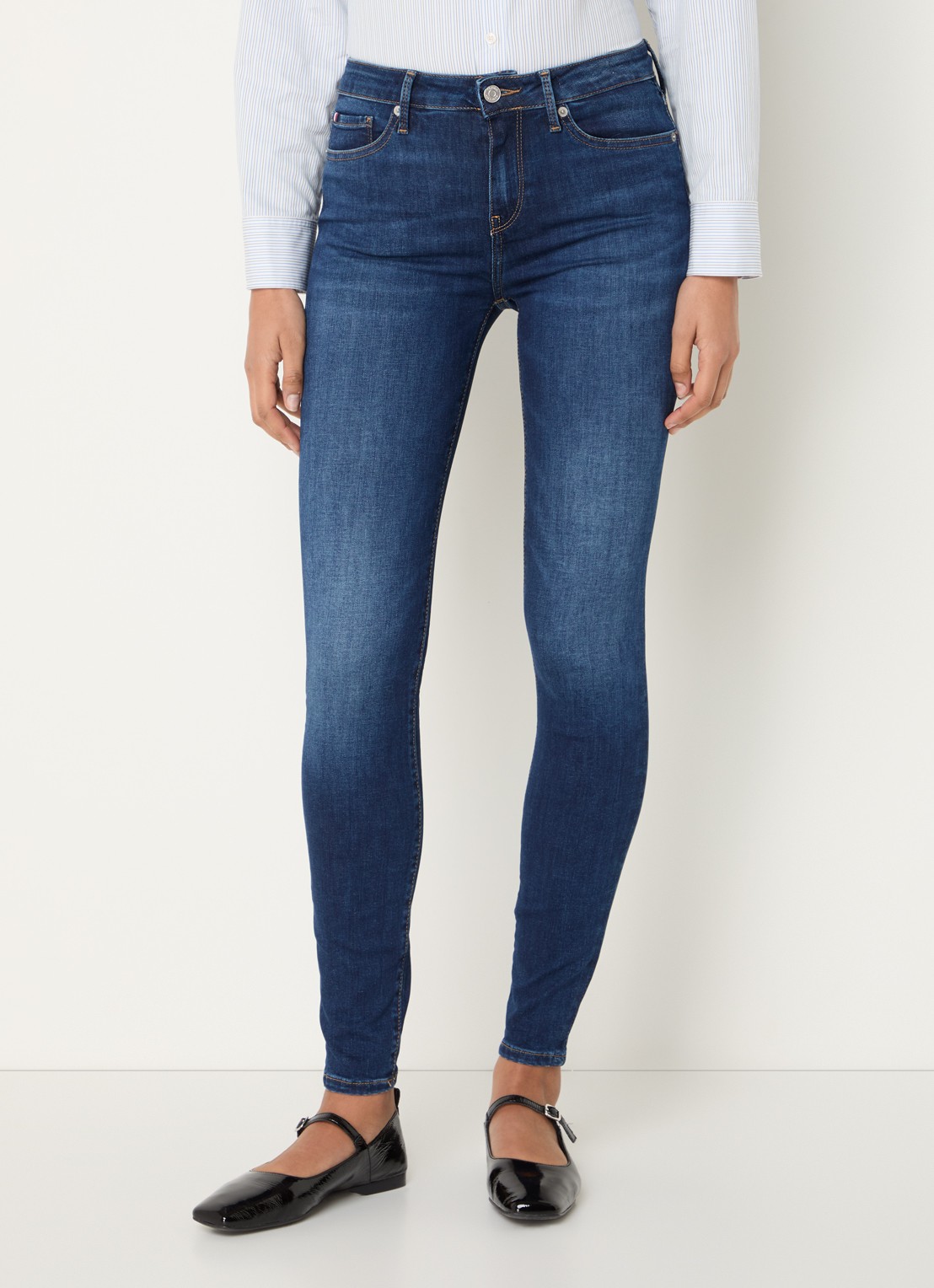 Tommy Hilfiger Como mid waist skinny jeans met donkere wassing - detail 2 indigo