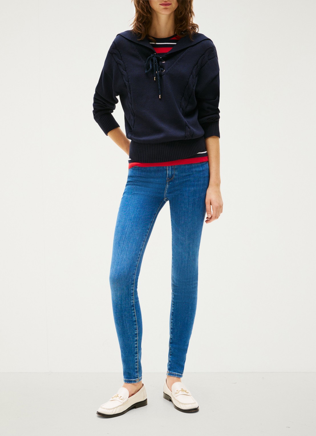 Tommy Hilfiger Como mid waist skinny jeans met medium wassing - voorkant 3 indigo