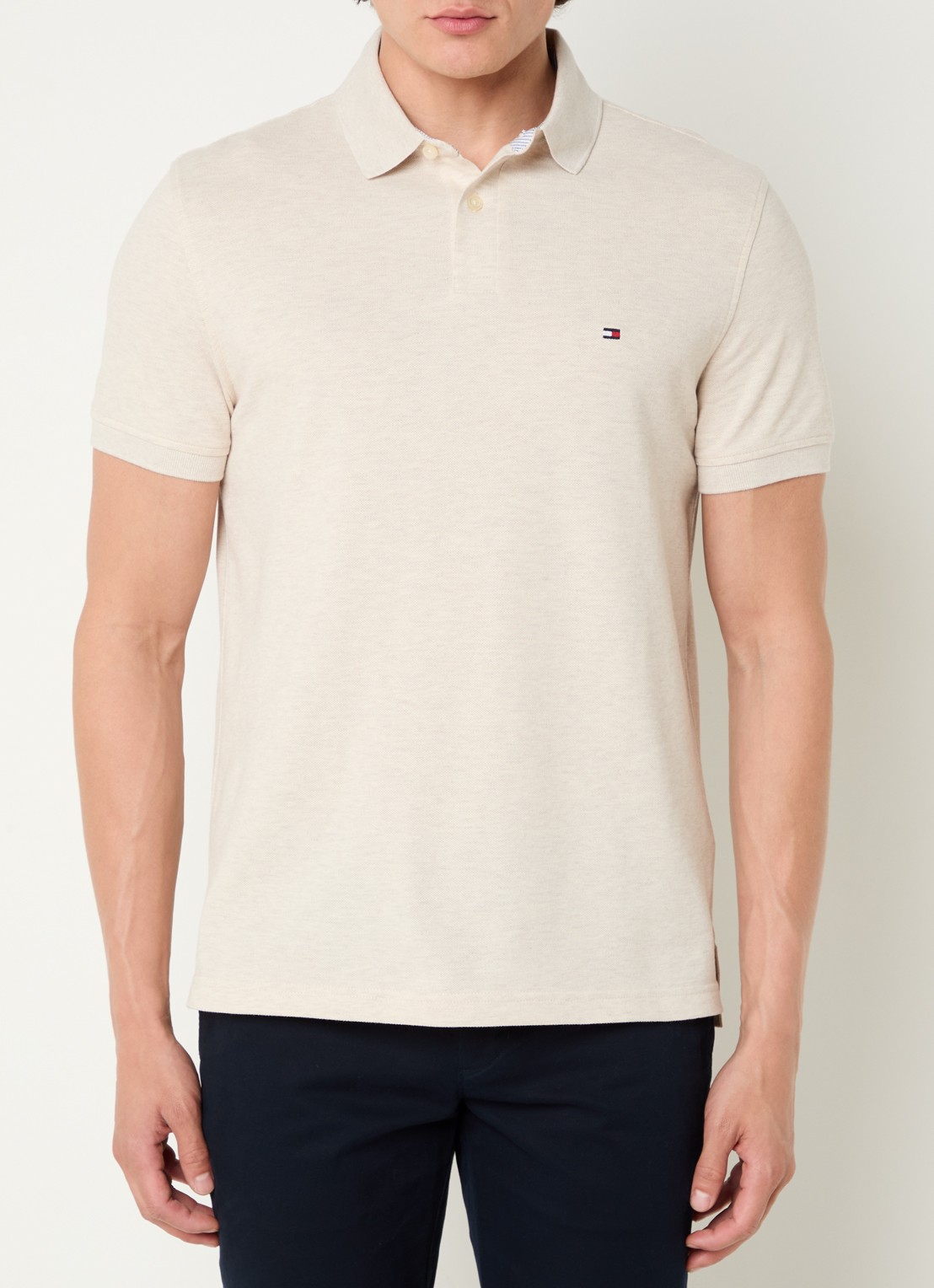 Tommy Hilfiger Core regular fit polo van piqué katoen met logoborduring - detail 4 heathered oatmilk-hcx / beige