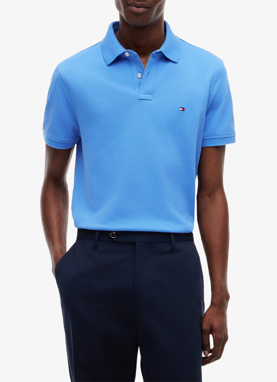 Tommy Hilfiger Core regular fit polo van piqué katoen met logoborduring - detail 4 blue spell / blauw