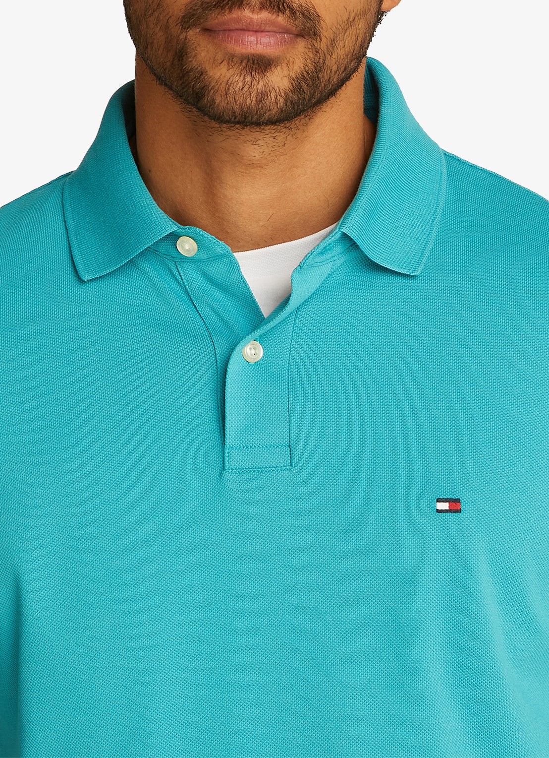 Tommy Hilfiger Core regular fit polo van piqué katoen met logoborduring - detail 5 hazy teal-m0c / blauw