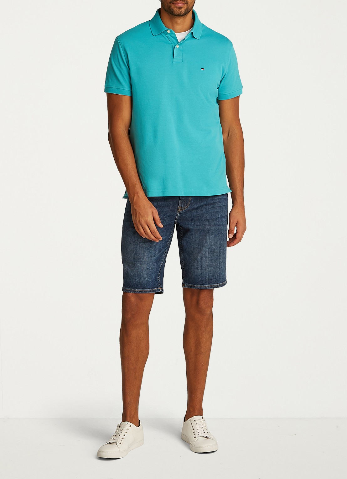 Tommy Hilfiger Core regular fit polo van piqué katoen met logoborduring - voorkant 3 hazy teal-m0c / blauw