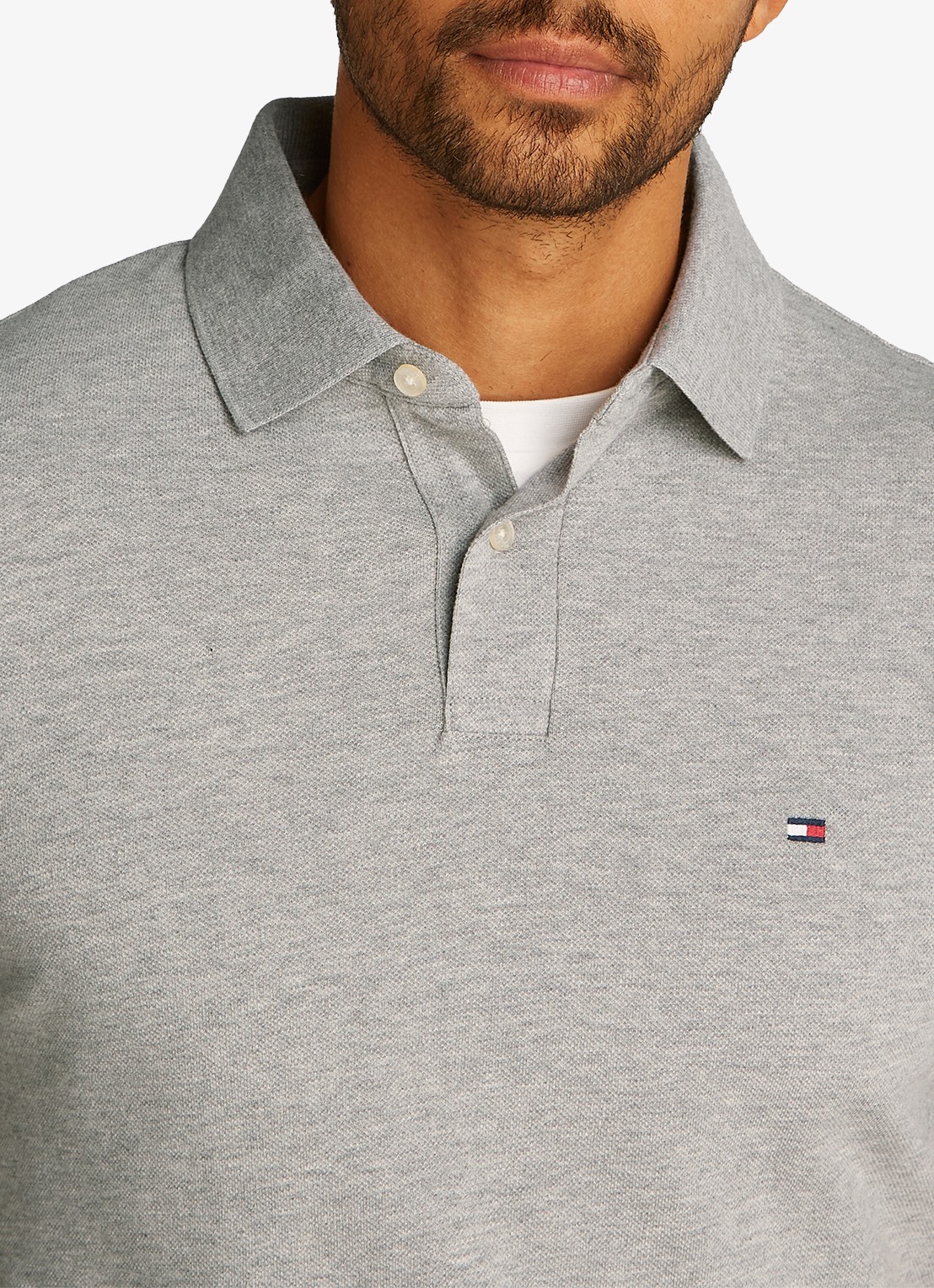 Tommy Hilfiger Core regular fit polo van piqué katoen met logoborduring - detail 5 light grey heather-p01 / grijs