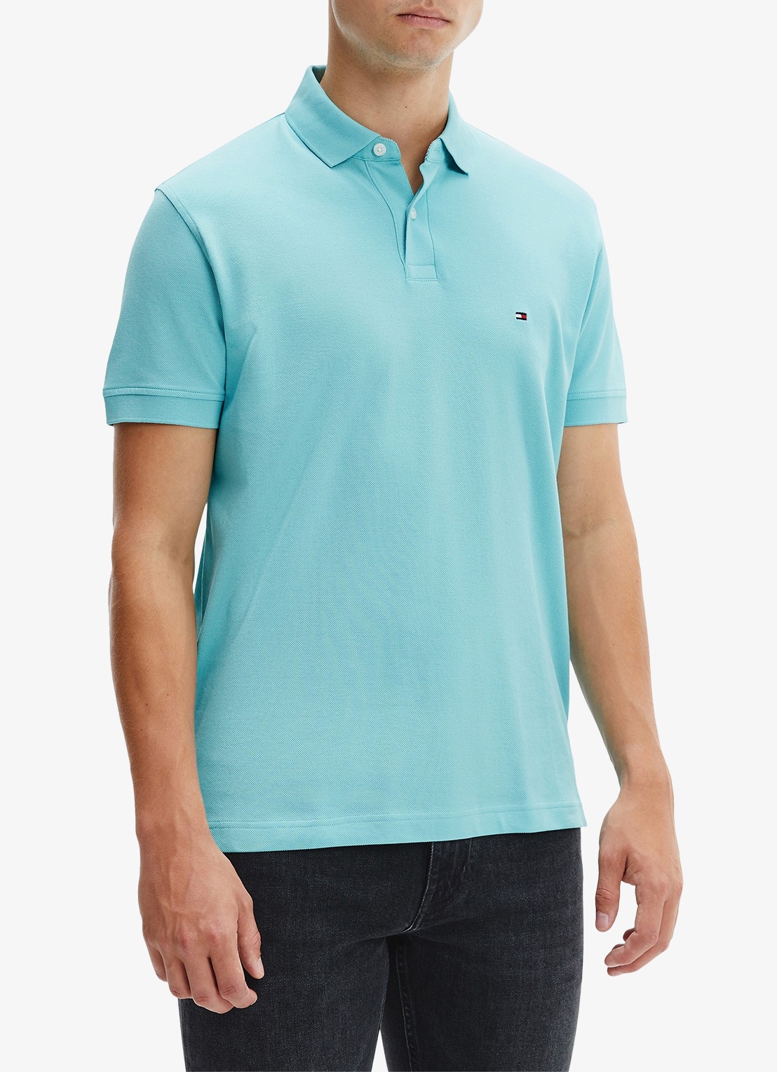 Tommy Hilfiger Core regular fit polo van piqué katoen met logoborduring - detail 4 arctic aqua-csr / blauw