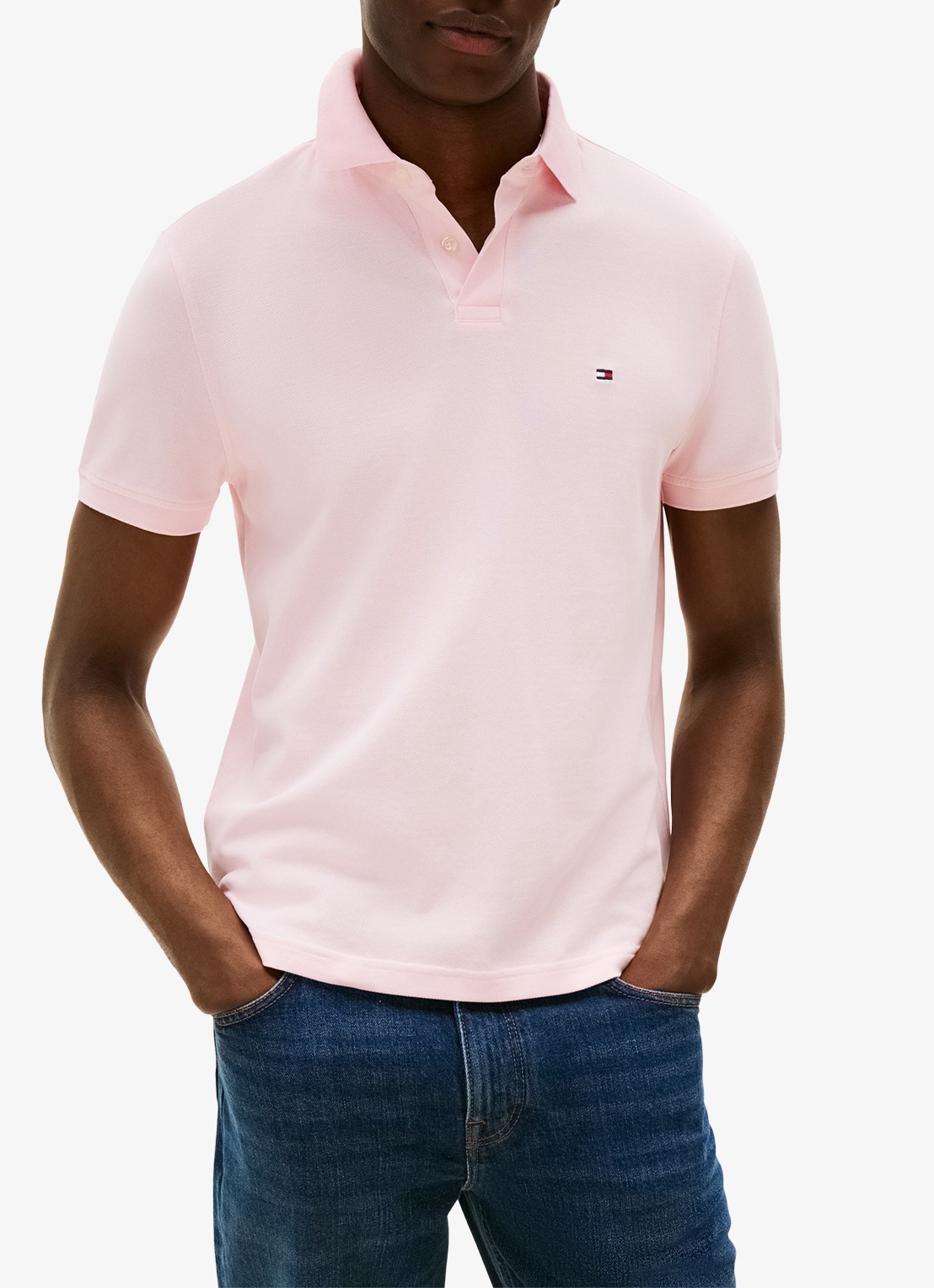 Tommy Hilfiger Core regular fit polo van piqué katoen met logoborduring - detail 4 pink lily-tpb