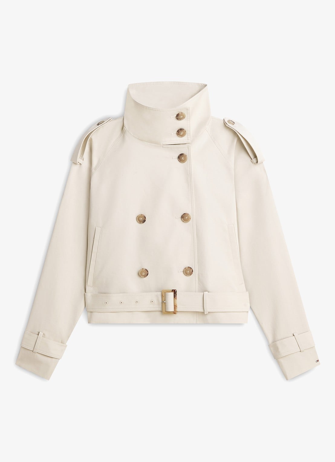 Tommy Hilfiger Cropped double-breasted trenchcoat van katoen - voorkant 2 beige