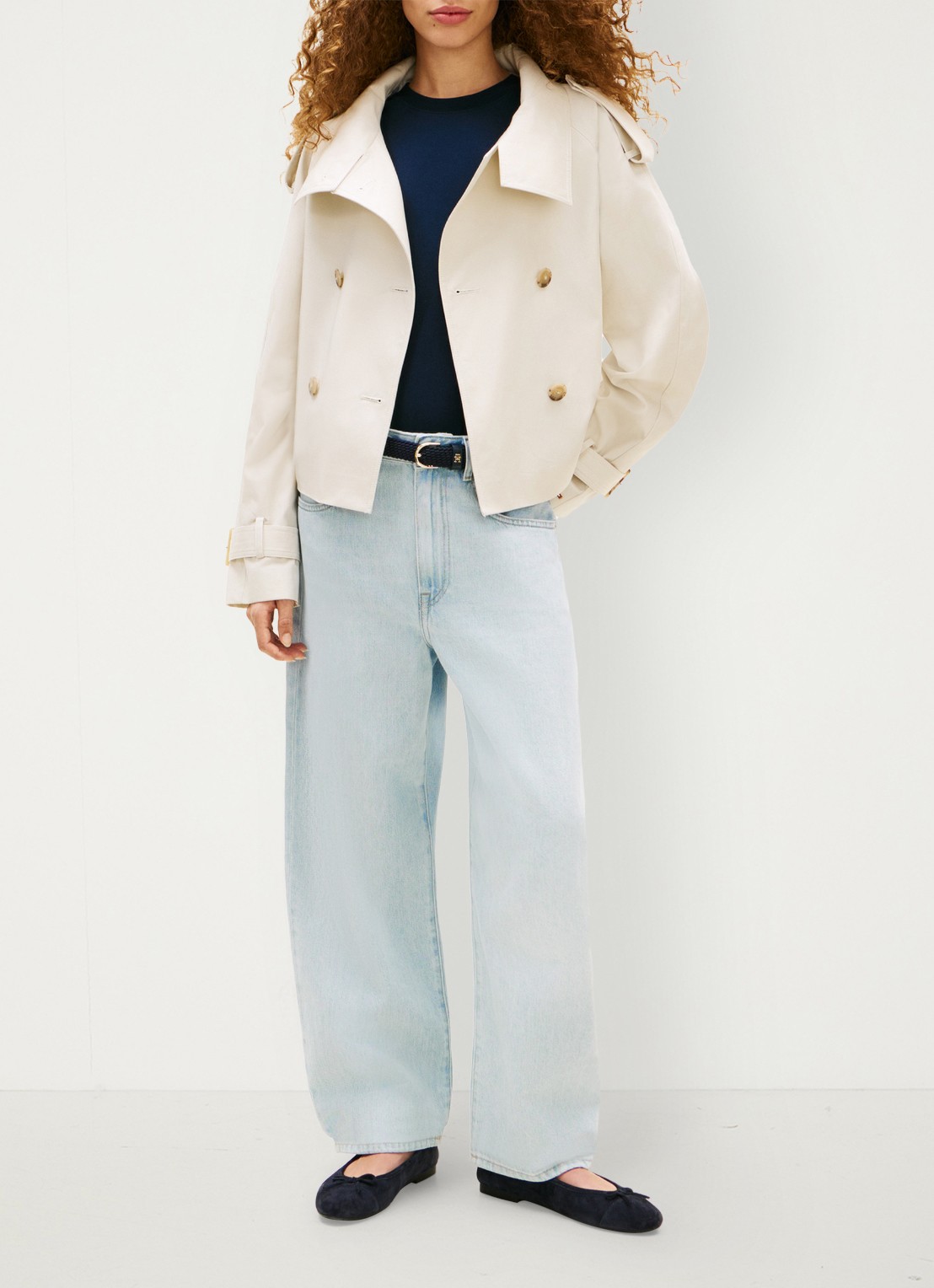 Tommy Hilfiger Cropped double-breasted trenchcoat van katoen - voorkant 3 beige