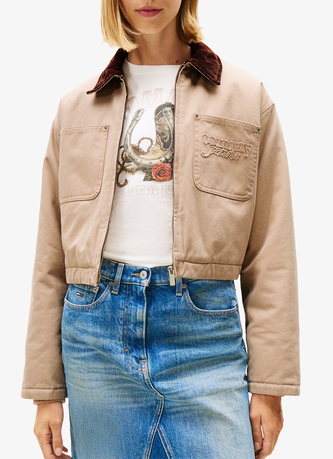 Tommy Hilfiger Cropped jack met borstzak - detail 3 beige