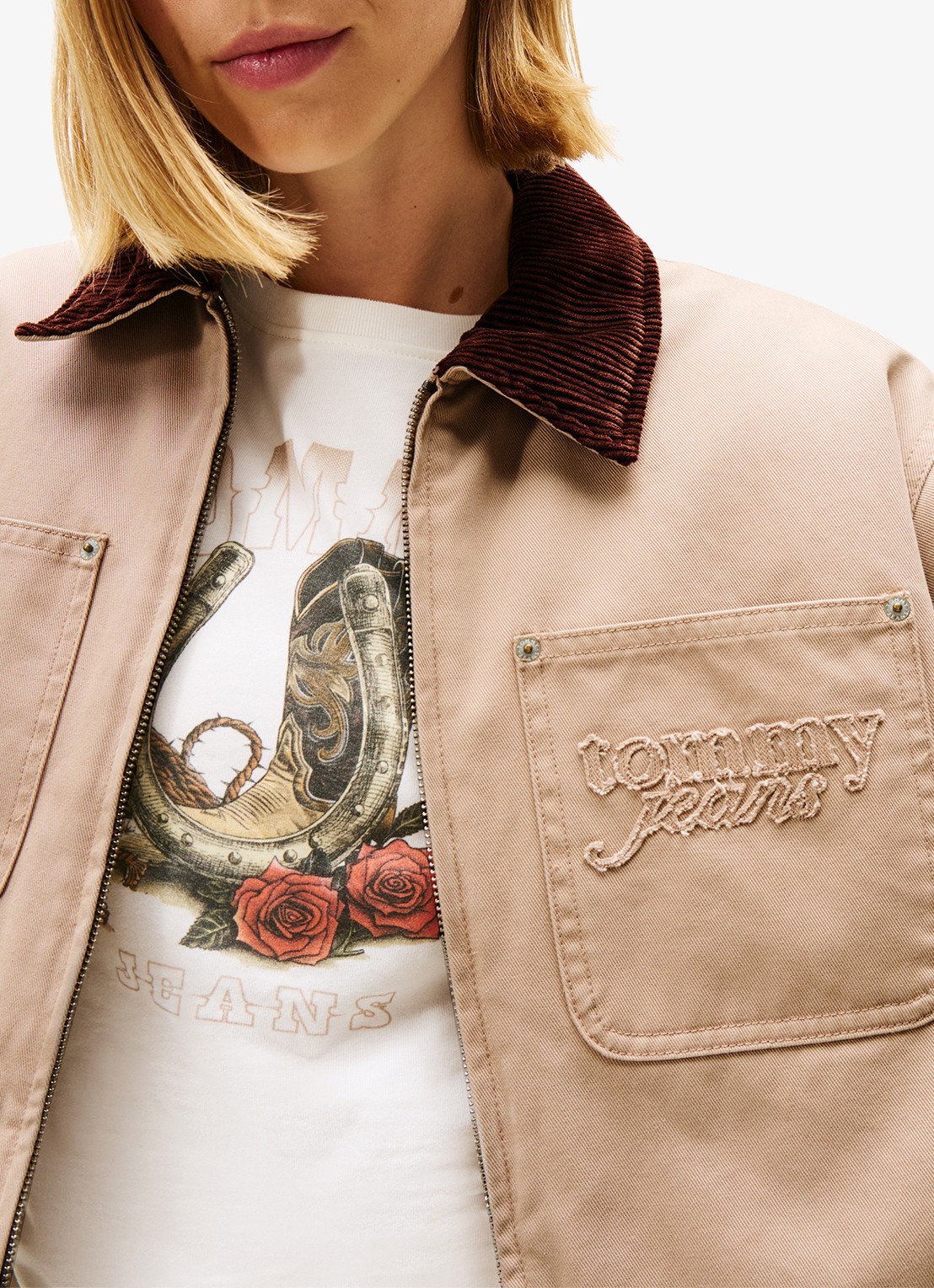 Tommy Hilfiger Cropped jack met borstzak - detail 4 beige