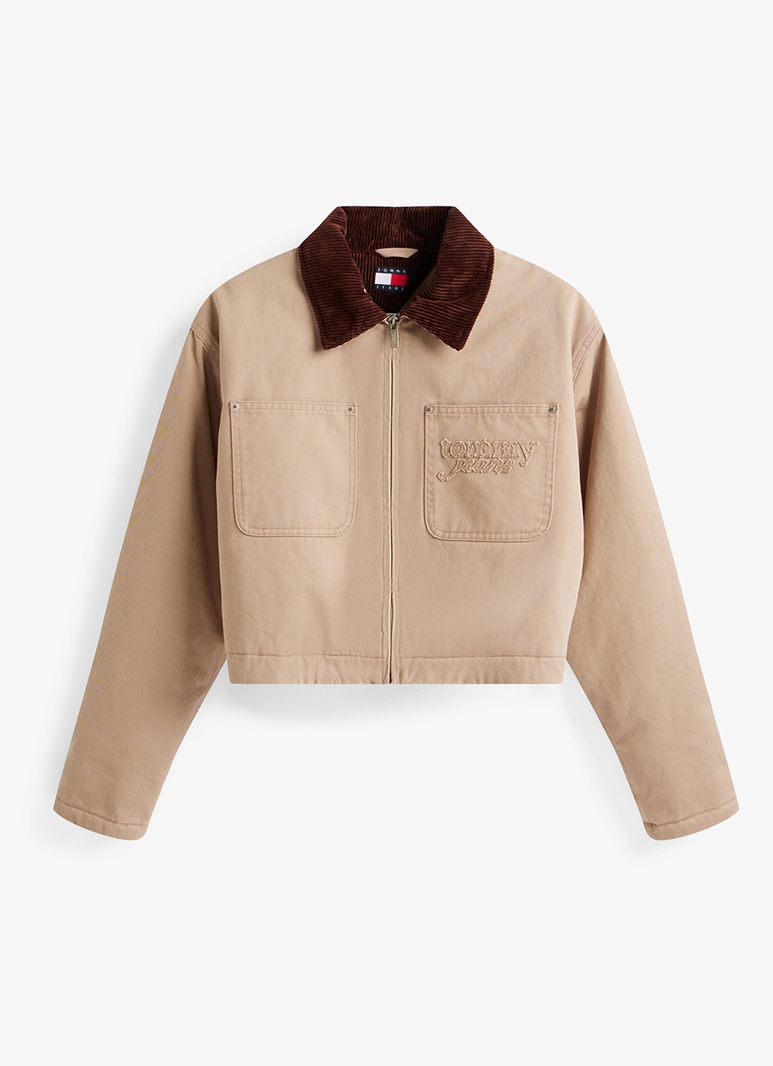 Tommy Hilfiger Cropped jack met borstzak - voorkant beige