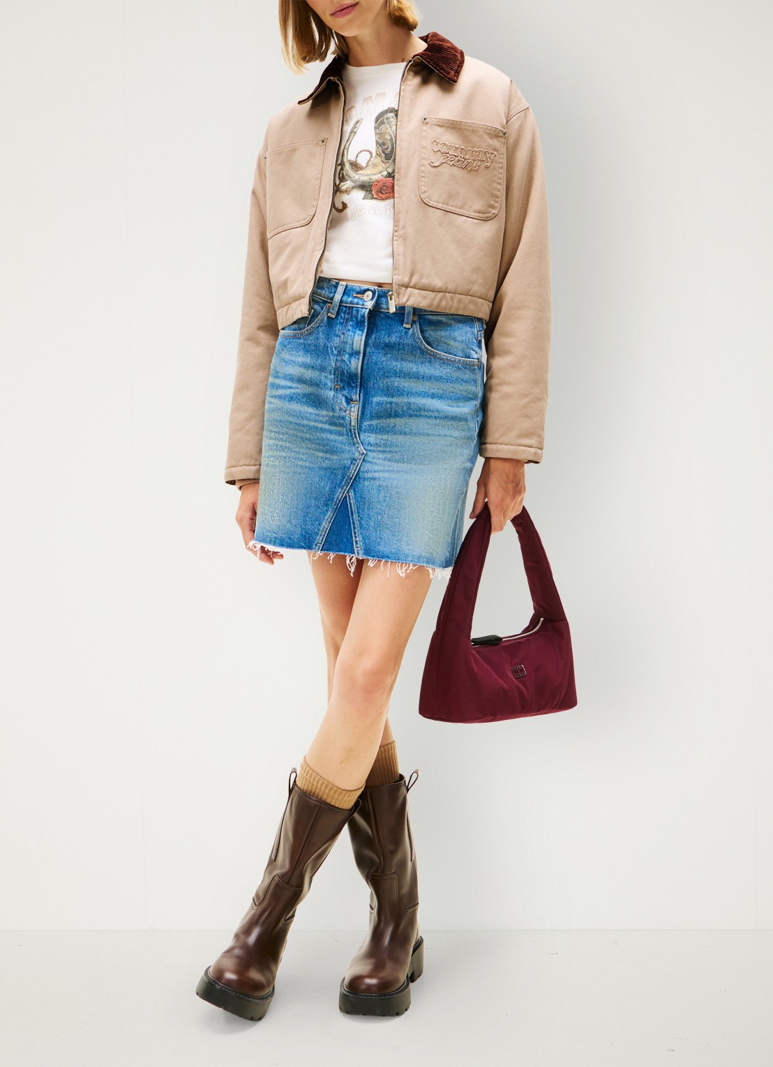 Tommy Hilfiger Cropped jack met borstzak - voorkant 2 beige