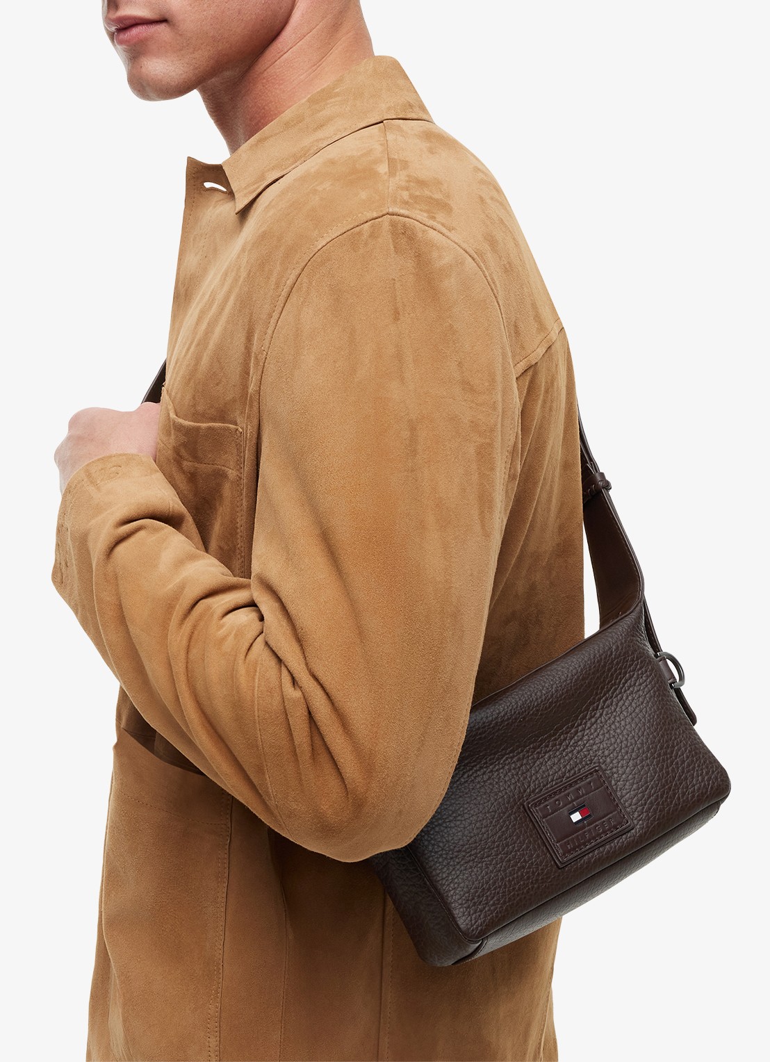 Tommy Hilfiger Crossbodytas met logo - voorkant 2 donkerbruin