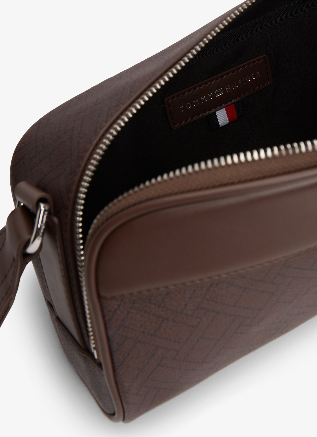 Tommy Hilfiger Crossbodytas met logoprint - detail donkerbruin