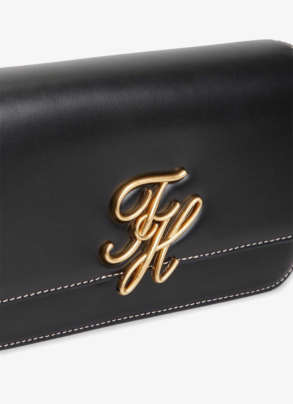 Tommy Hilfiger Crossbodytas van leer met logo - detail 4 zwart