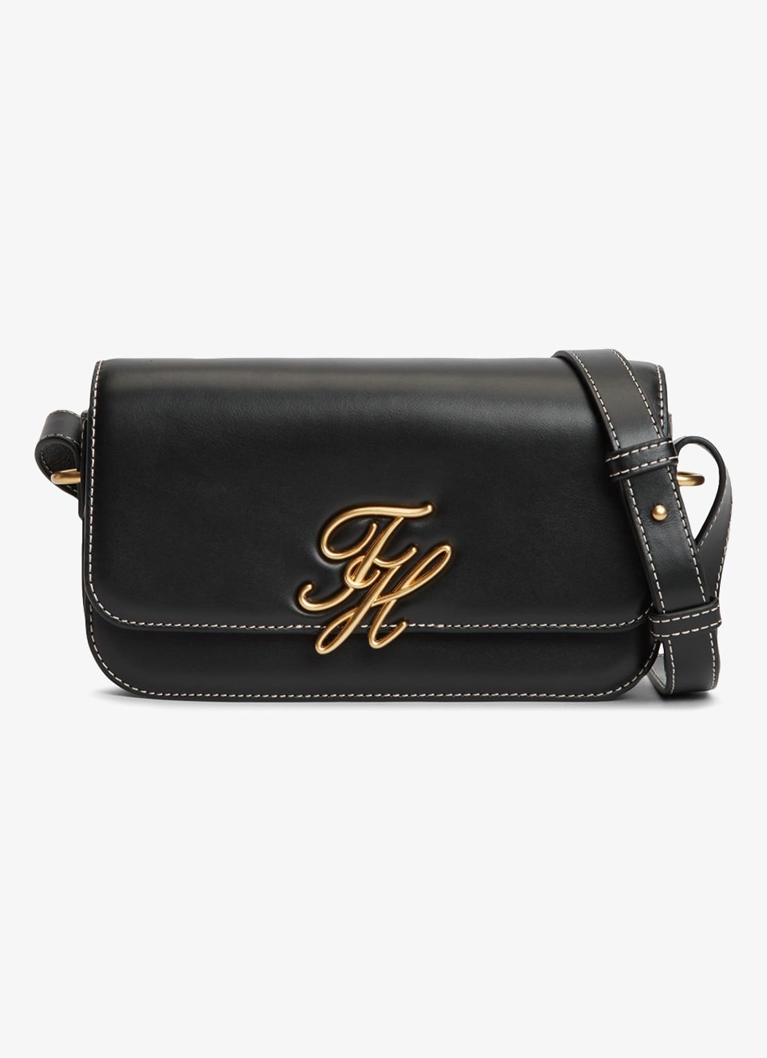 Tommy Hilfiger Crossbodytas van leer met logo - voorkant 2 zwart