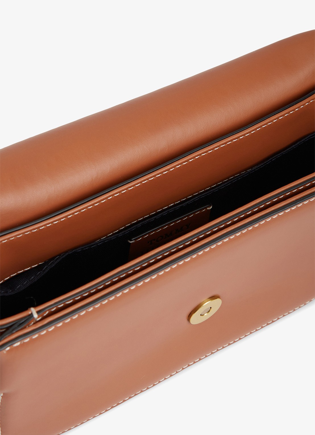 Tommy Hilfiger Crossbodytas van leer met logo - achterkant bruin