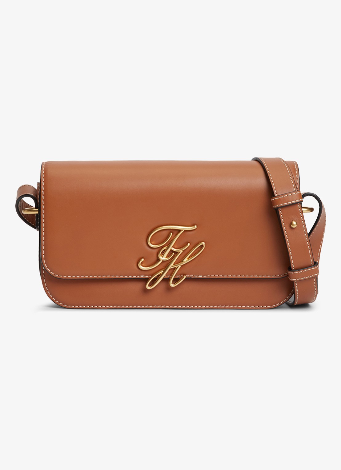 Tommy Hilfiger Crossbodytas van leer met logo - voorkant 4 bruin