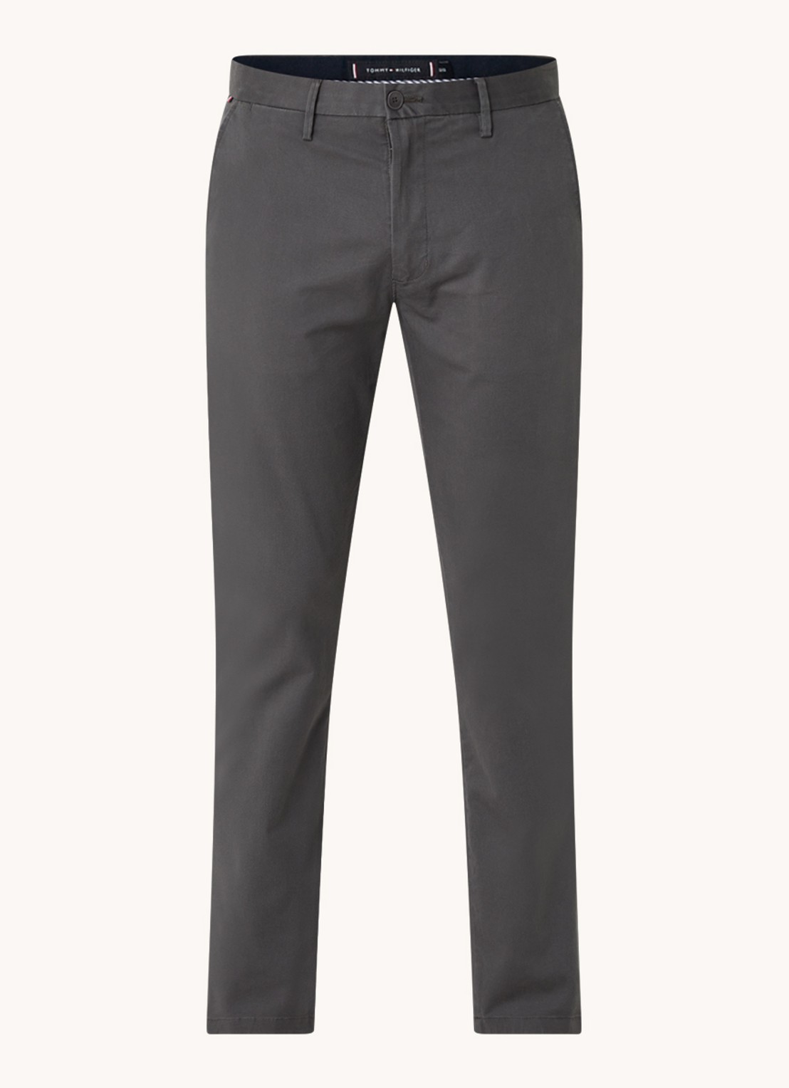 Tommy Hilfiger Denton straight fit chino met steekzakken - voorkant donkergrijs