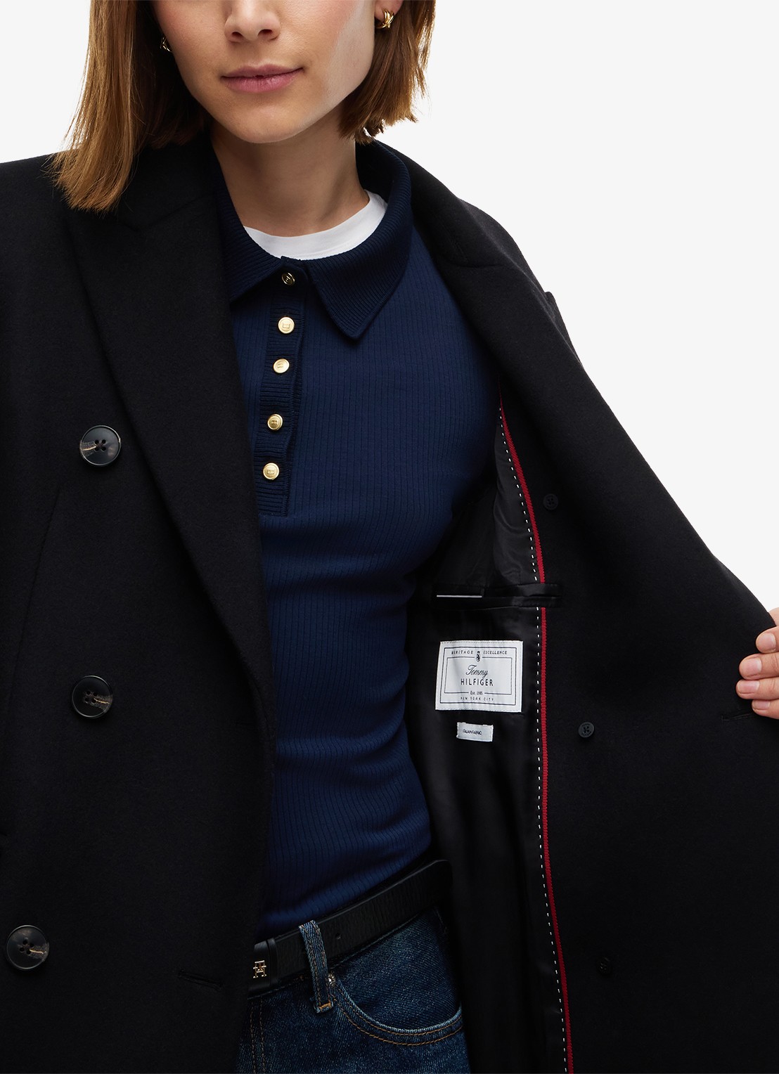 Tommy Hilfiger Double-breasted mantel in wolblend  - detail 6 zwart