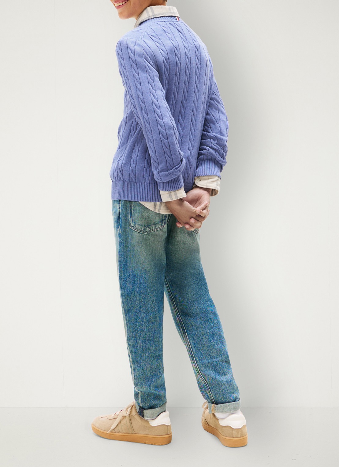 Tommy Hilfiger Essential Cable Knit Jumper - achterkant lichtblauw
