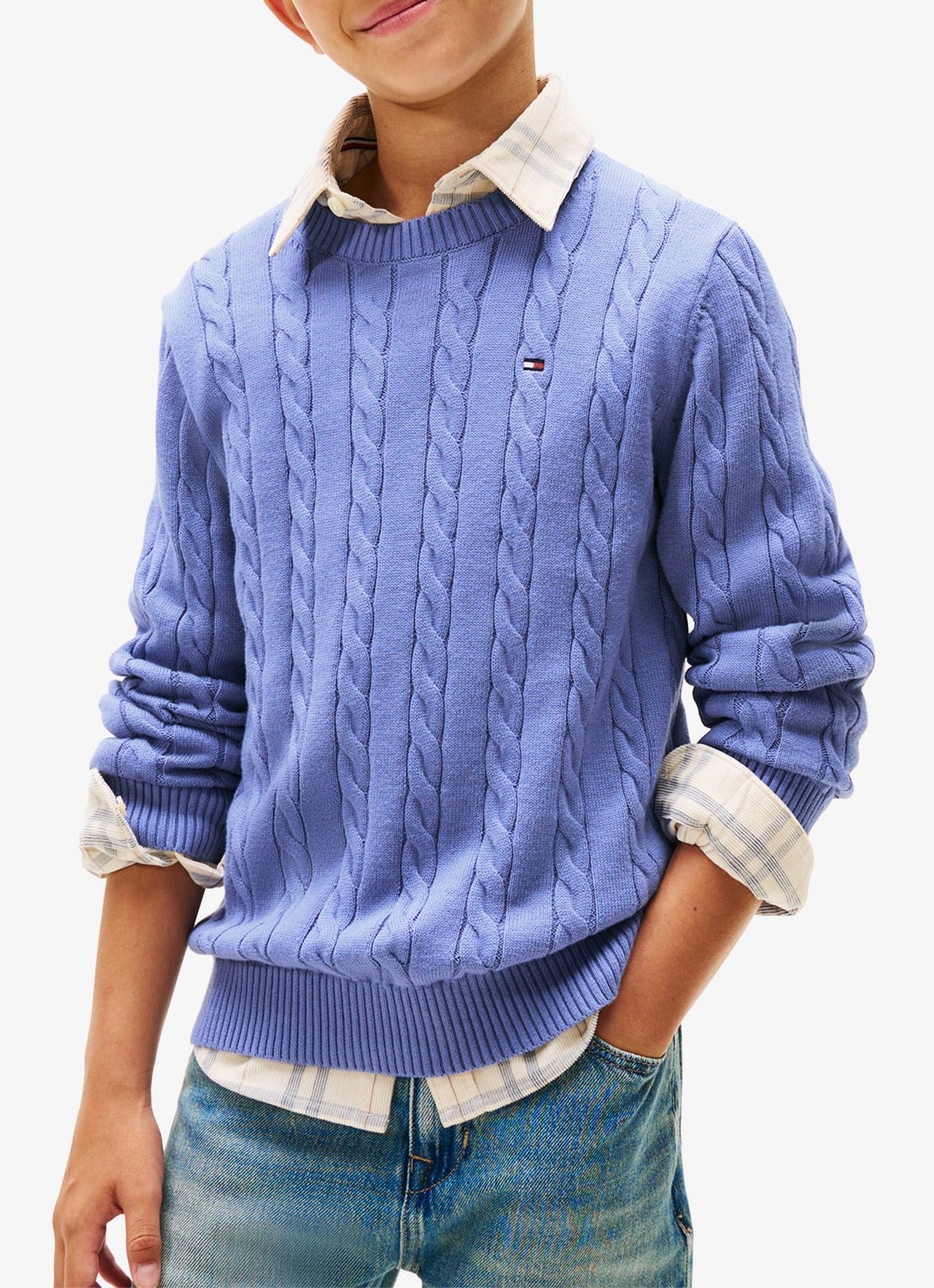 Tommy Hilfiger Essential Cable Knit Jumper - detail 4 lichtblauw