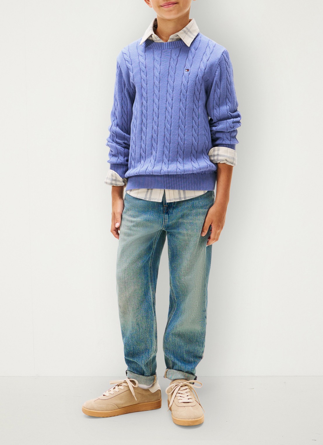 Tommy Hilfiger Essential Cable Knit Jumper - voorkant 3 lichtblauw