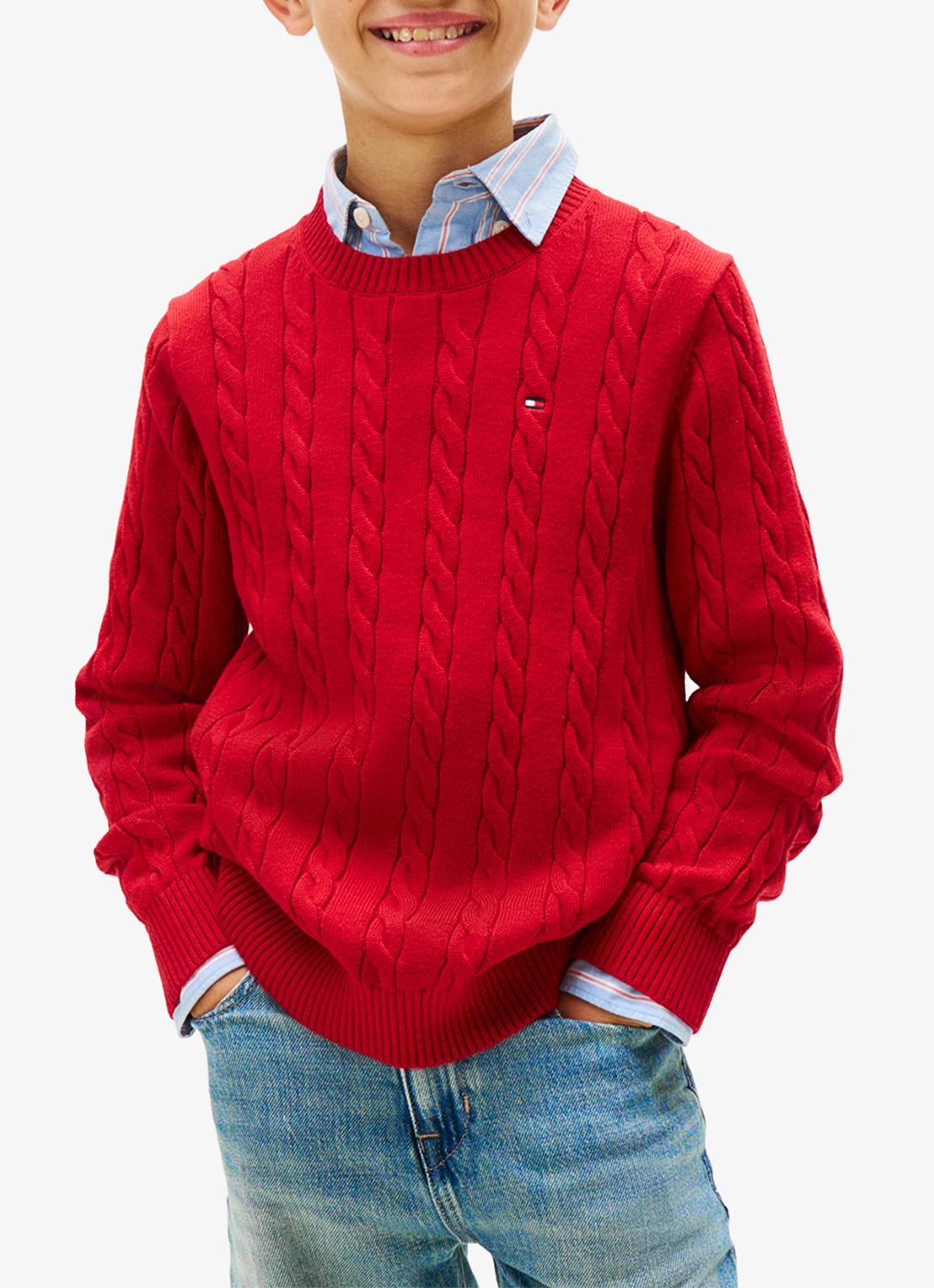 Tommy Hilfiger Essential Cable Knit Jumper - detail 3 rood