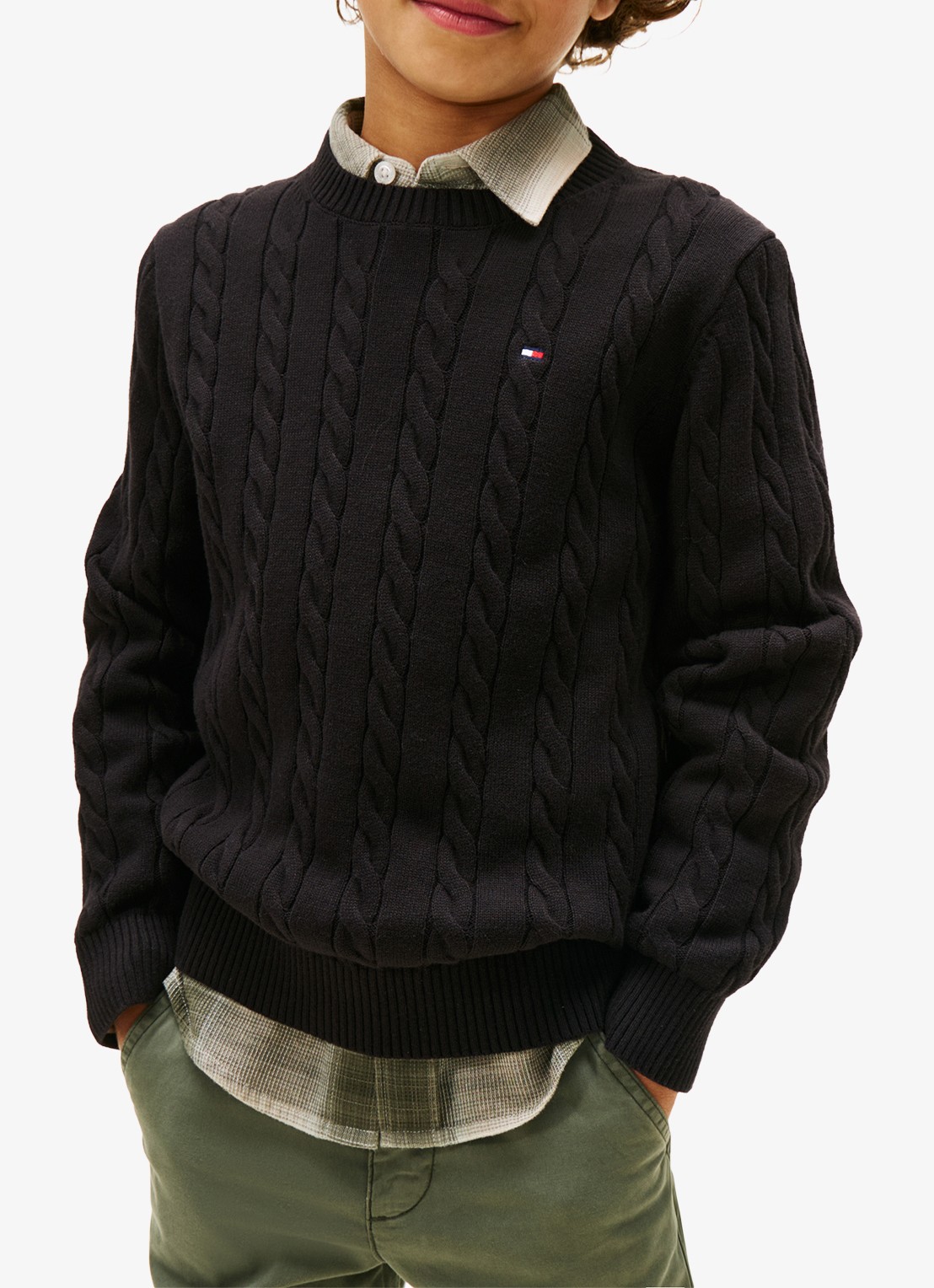 Tommy Hilfiger Essential Cable Knit Jumper - detail 4 zwart